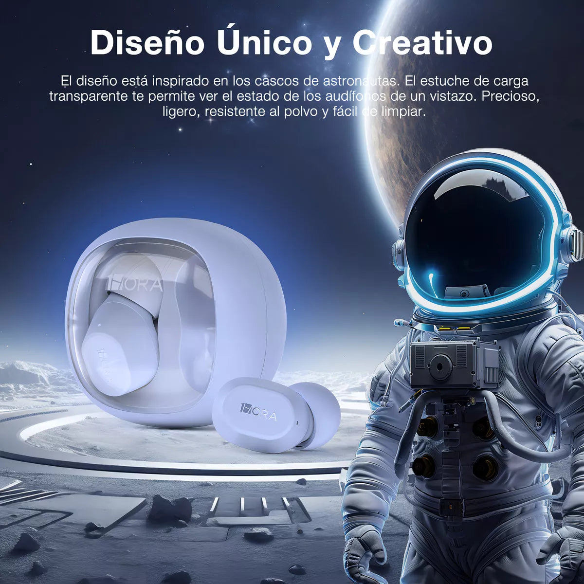 Audífonos Inalámbricos 1Hora AUT208 – Diseño Futurista Color Azul