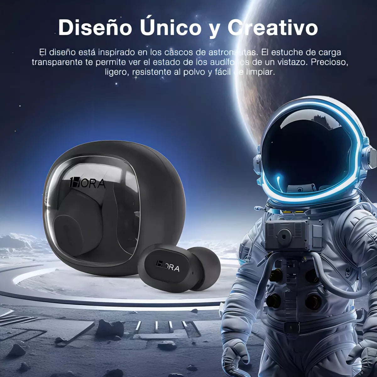 Audífonos Inalámbricos 1Hora AUT208 – Diseño Futurista Color Negro