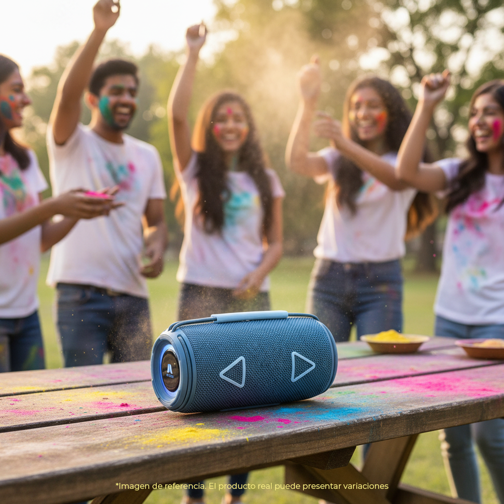 Parlante Bluetooth 16 W – Color Azul con Luces RGB