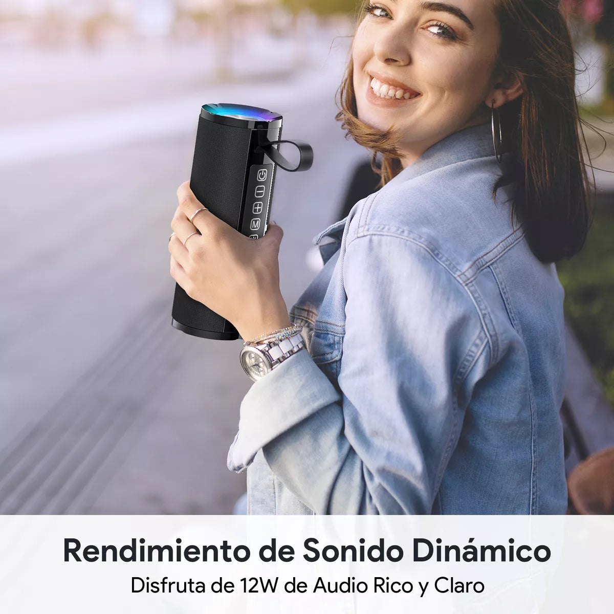 Parlante Inalámbrico Portátil 1HORA BOC060 Negro con Luces RGB y Función TWS