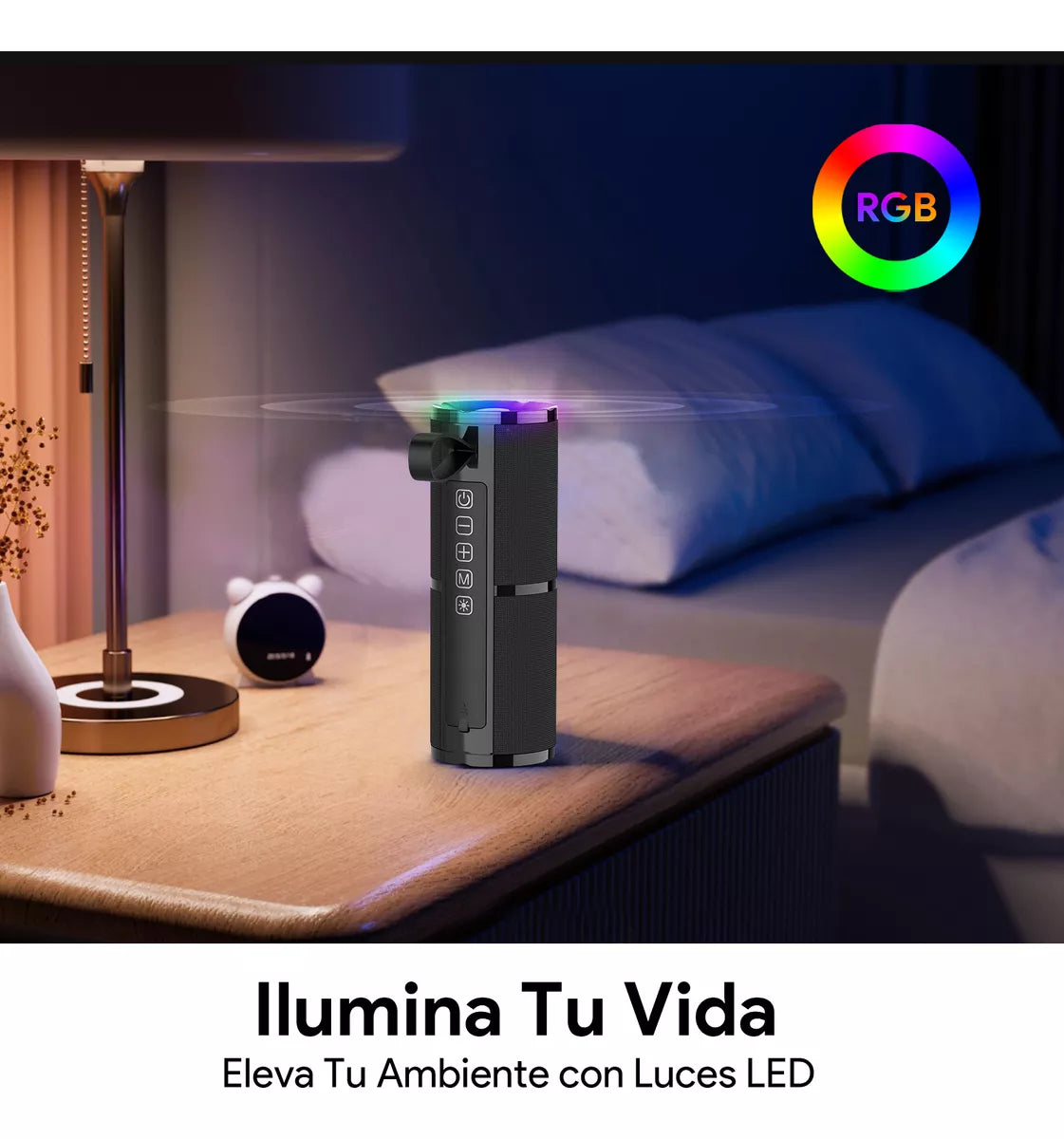 Parlante Inalámbrico Portátil 1HORA BOC060 Negro con Luces RGB y Función TWS