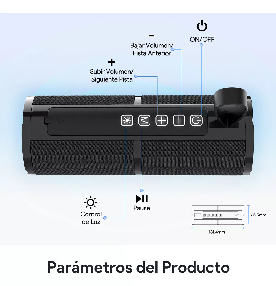 Parlante Inalámbrico Portátil 1HORA BOC060 Negro con Luces RGB y Función TWS