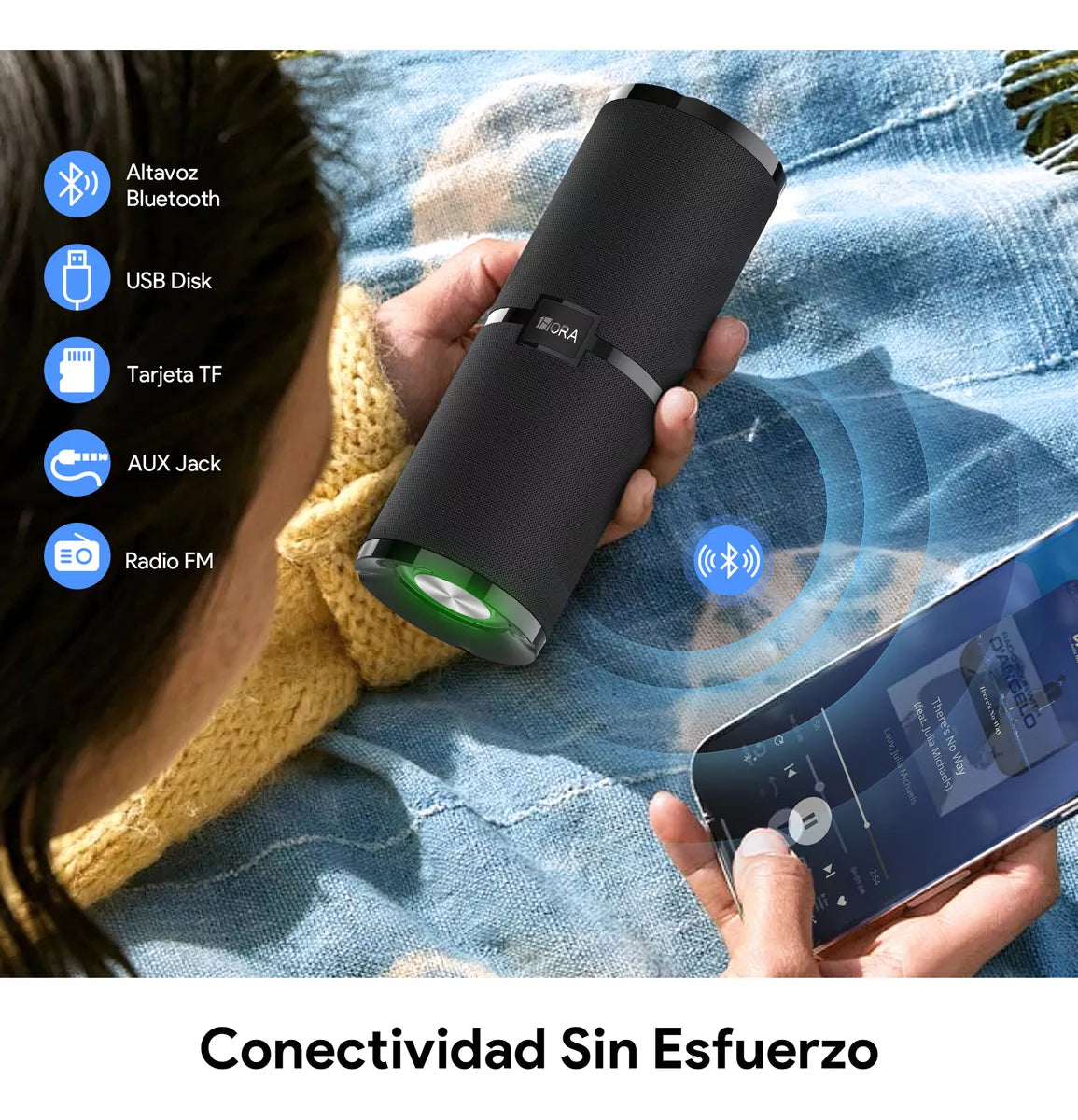 Parlante Inalámbrico Portátil 1HORA BOC060 Negro con Luces RGB y Función TWS