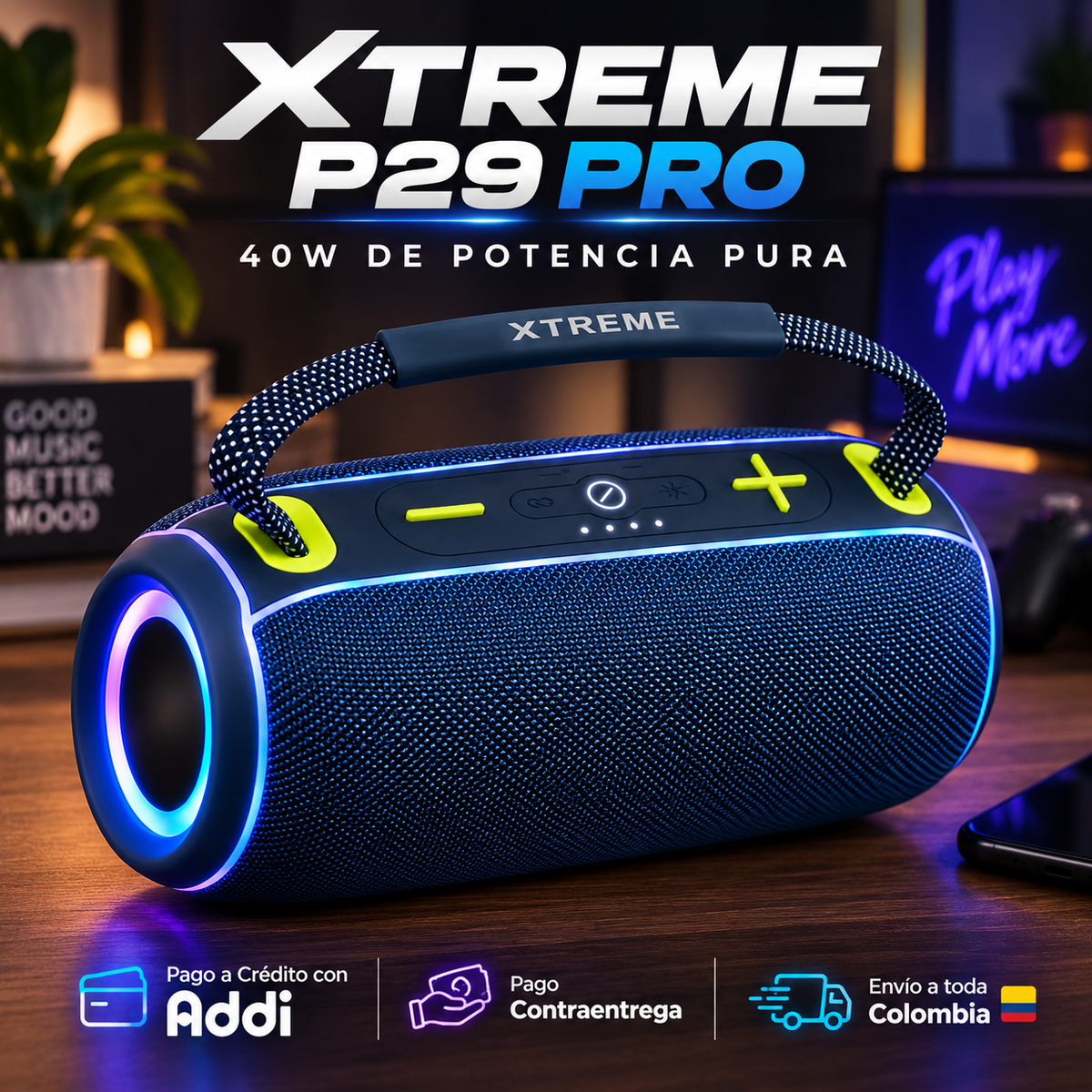 Parlante Bluetooth Generico Extreme P29 PRO 40 W con Luces RGB